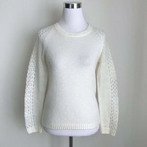 Nasty Gal Soft Acrylic Knit Sweater Ivory Open Knit Sleeve Detail Womens Size‎ S